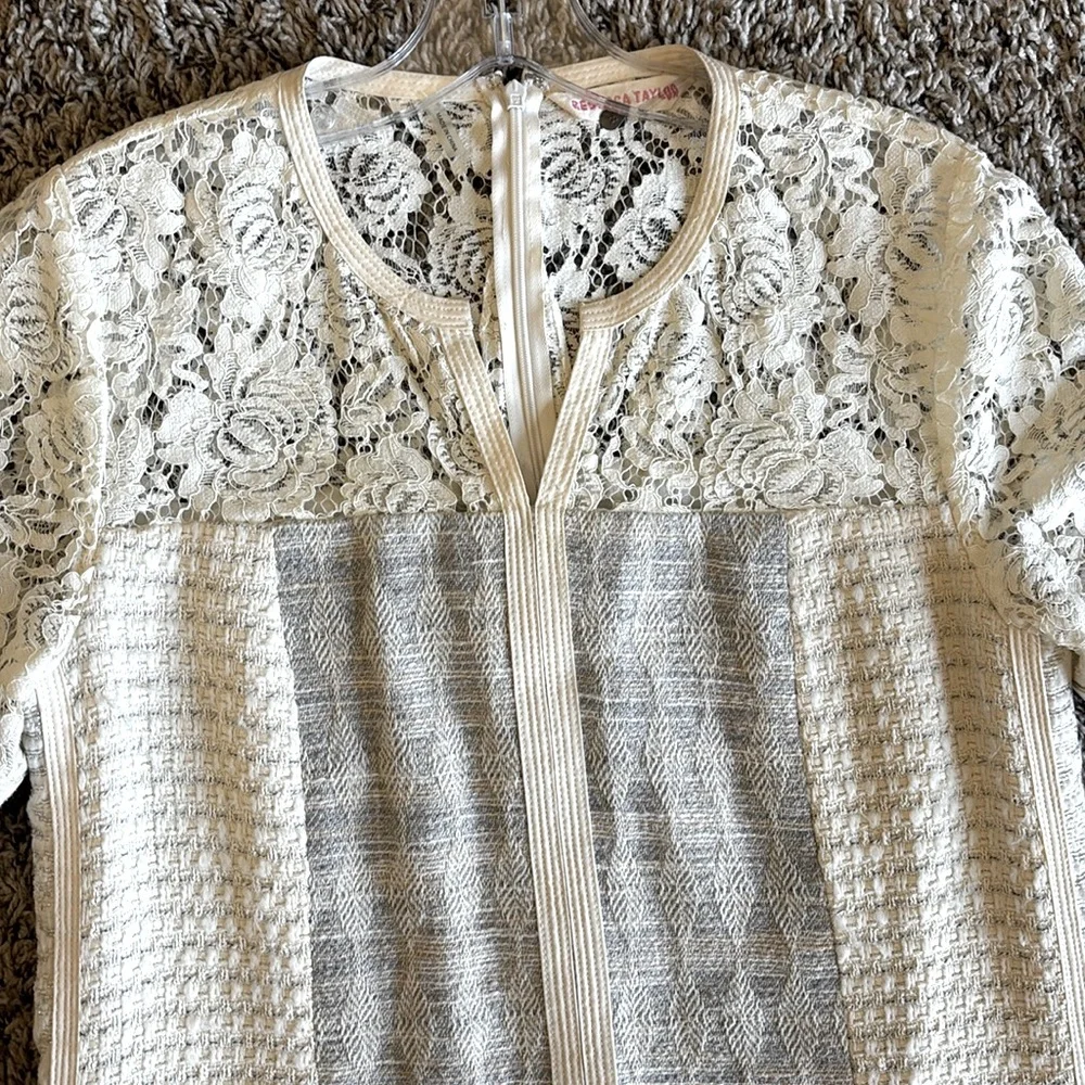 Rebecca Taylor Lace Shifts
Slit Neck Short Sleeve Mini Patchwork Dress Size 8 - Picture 5 of 15